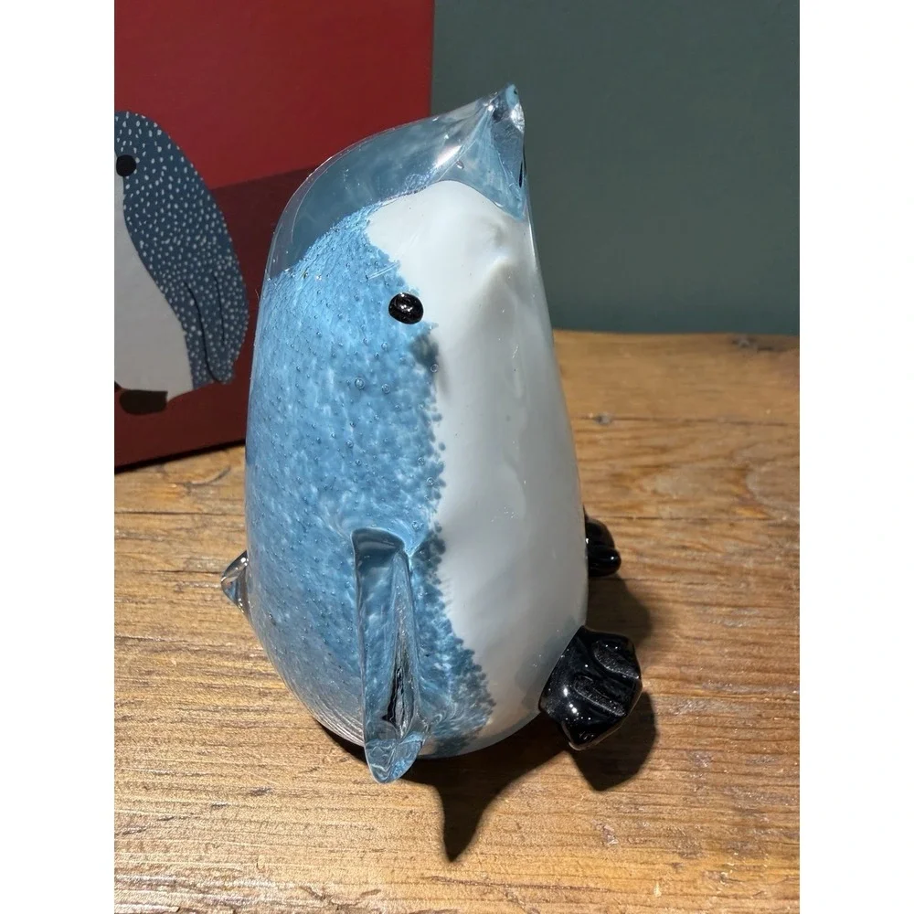 Retired West Elm Hand Blown Art Glass Penguin Figurine Holiday Decor w/ Orig Box